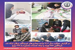 در گزارش عملکرد سال ۱۴۰۴ واحد بیماری‌های غیرواگیر زرقان ارائه شد: غربالگری 466 نوزاد و ارائه خدمات مشاوره به 238 زوج